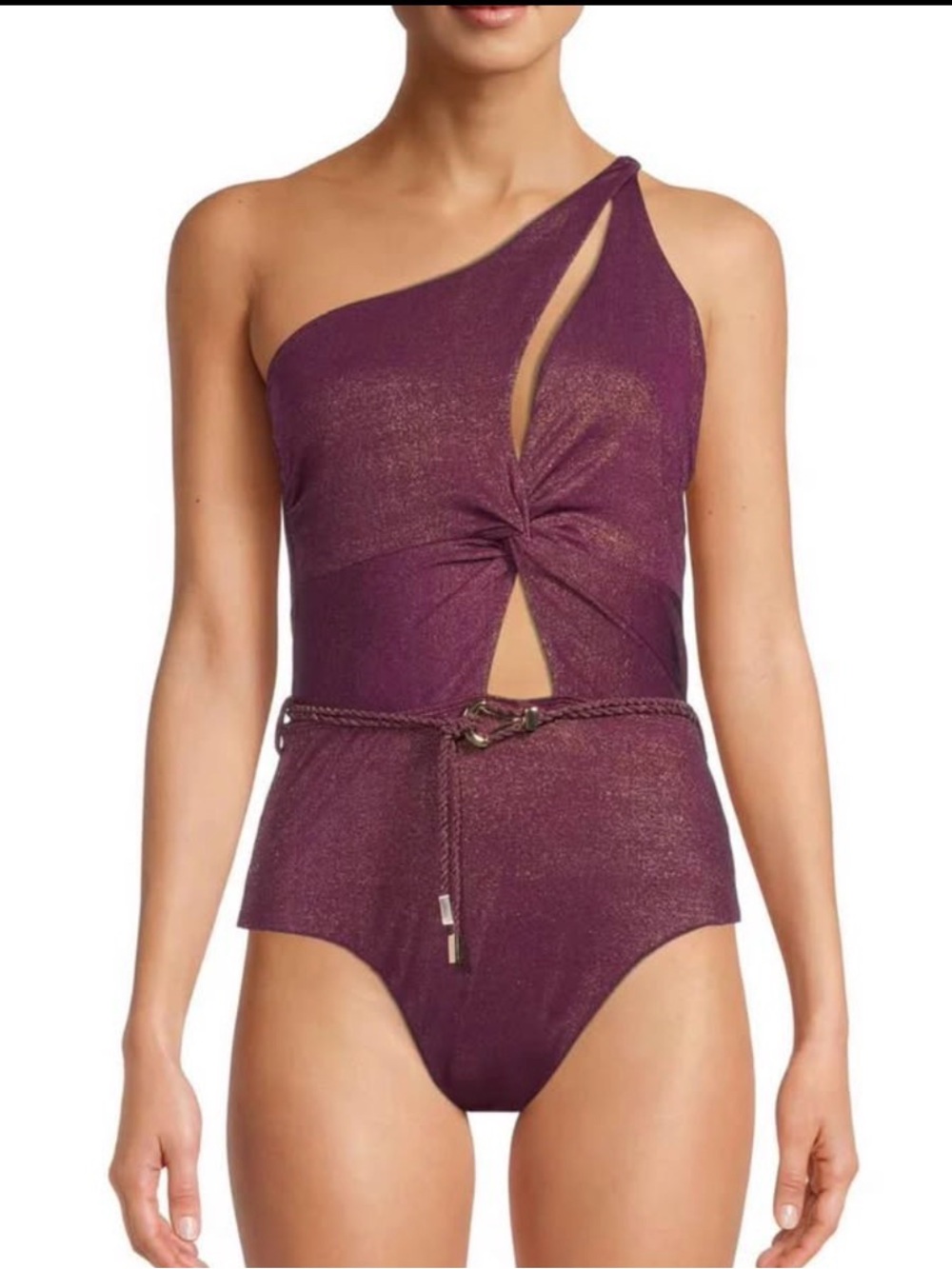 Time and Tru One-Shoulder Shimmery Plum Twist-Front Swimsuit